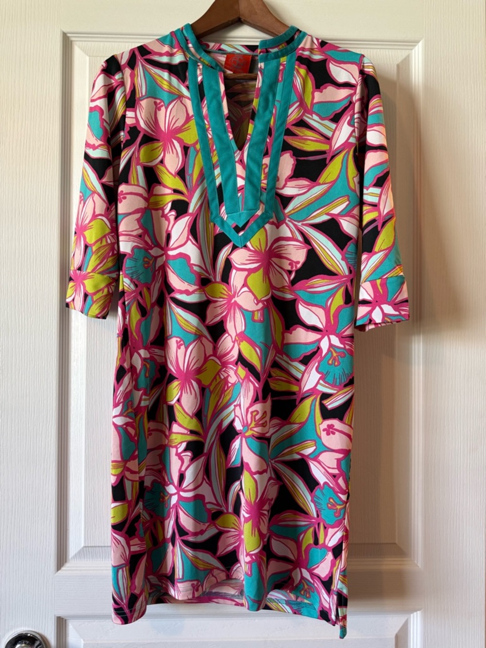 Tracy Negoshian Pink & Teal Floral Midi Dress